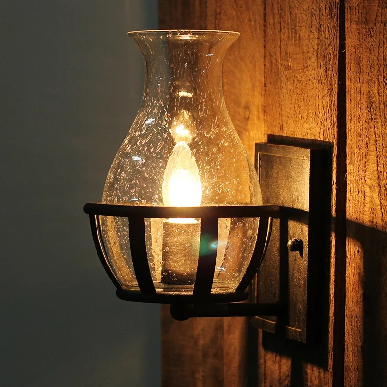 Rustic Glass Single Candelabra Wall Lamp with Metal Backplate Homary