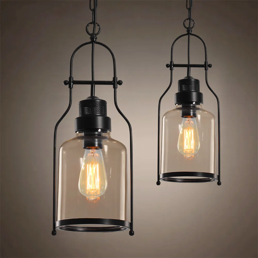 Industrial 1-Light Rust Metal Glass Lantern Pendant Light